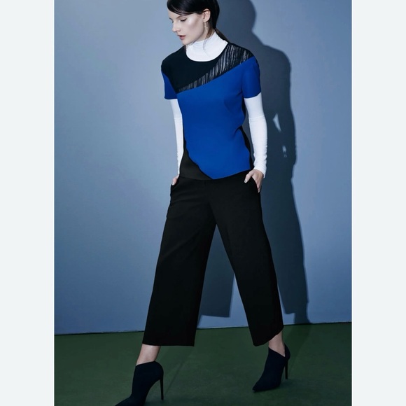SACHIN & BABI Colorblock Fringe Top Assymetrical Blue Black Old Money Wimsy Goth - Picture 1 of 15